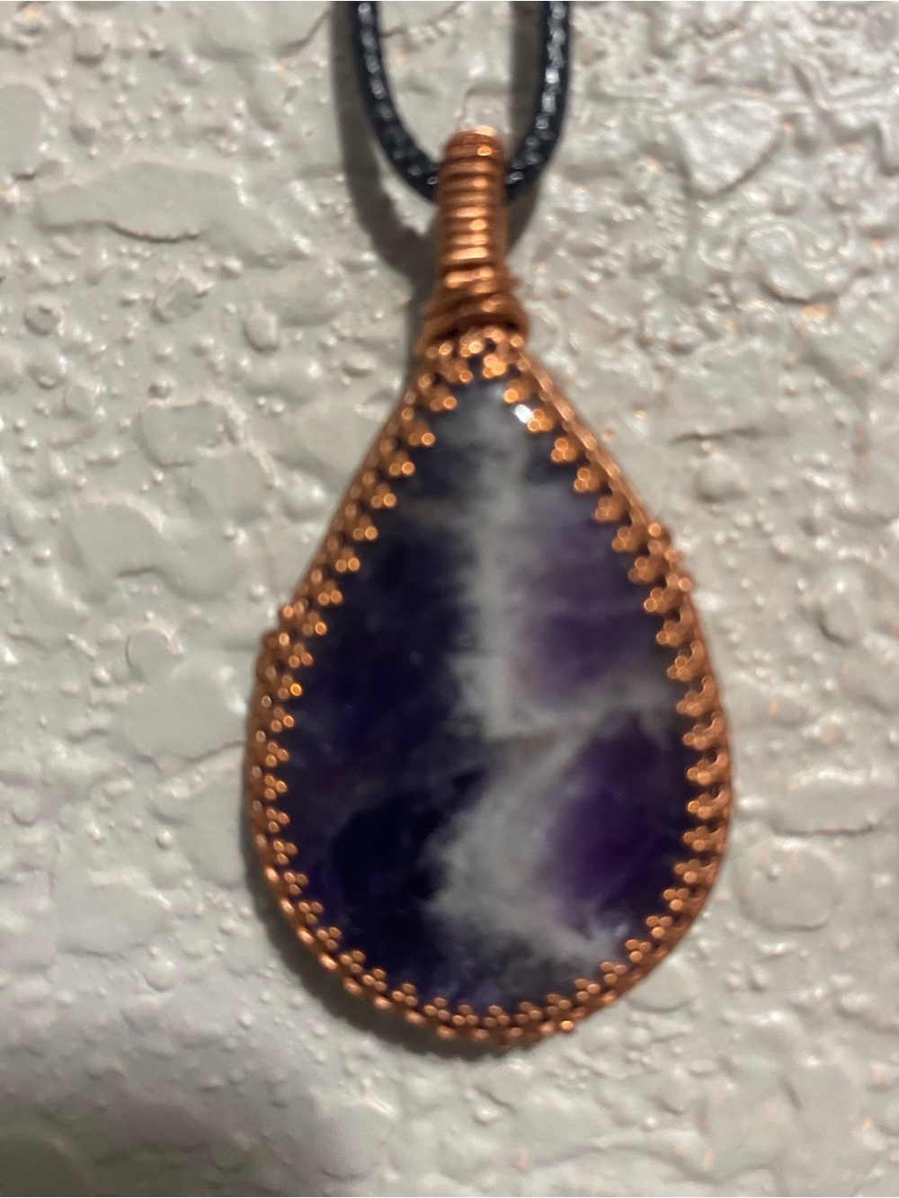 Handmade Purple Teardrop Amethyst Pendant Necklace - Copper Wire Wrap